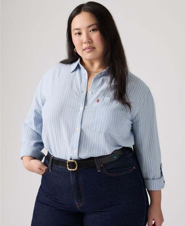 リーバイス レディース トップス シャツ Levi's Women's Darlene Colla red Button-Front Shirt Cannita Stripe Kentucky Blue ブルー｜ReVida 店