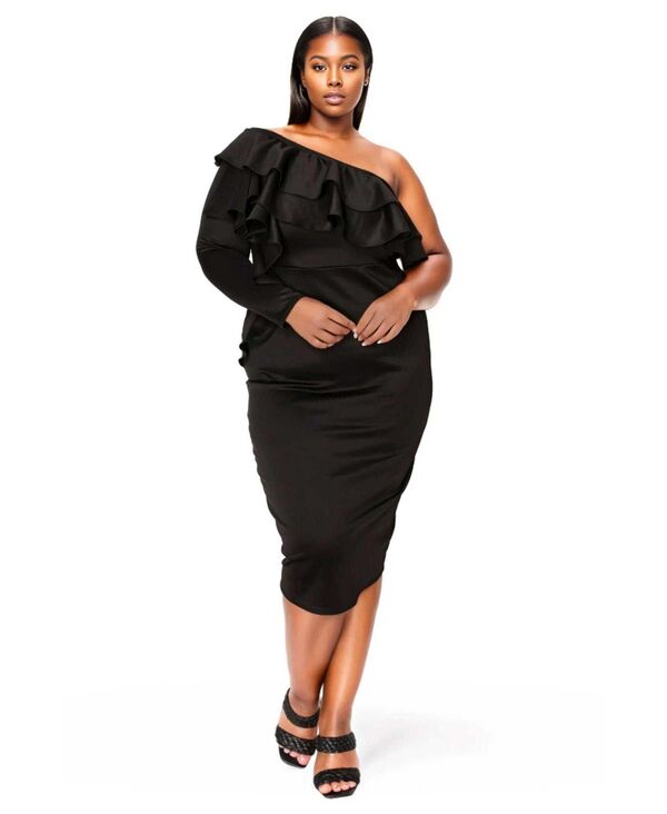 リブド レディース トップス ワンピース プラスサイズ フリル L I V D Plusize Val Ruffled Bodycon Dress Black ブラック|ReVida 店