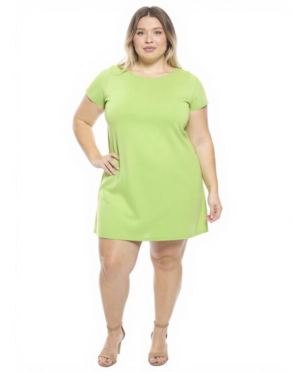24 セブンコンフォート レディース トップス ワンピース プラスサイズ 24seven Comfort Apparel Plusize Solid Round Neck Shift Dress Lime ライム|ReVida 店