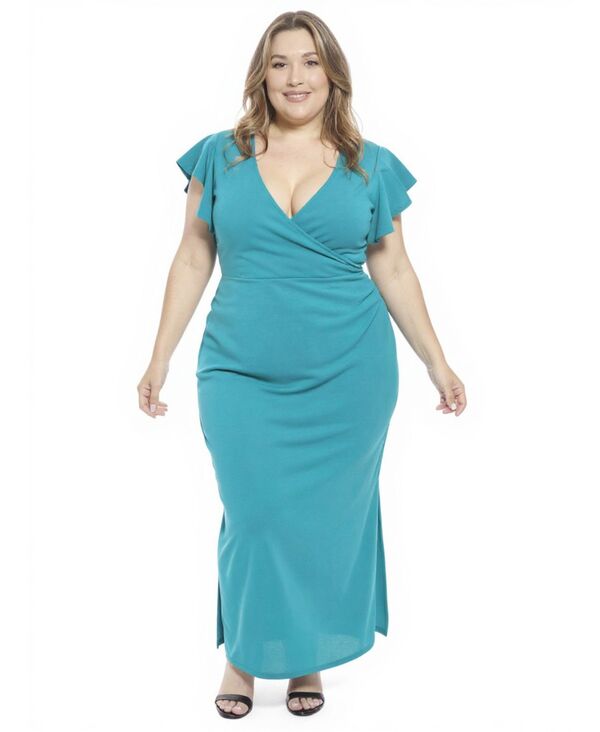 24 セブンコンフォート レディース トップス ワンピース プラスサイズ マキシ 24seven Comfort Apparel Plusize Tulip Hem Faux Wrap Maxi Dress Jade｜ReVida 店 12,464円