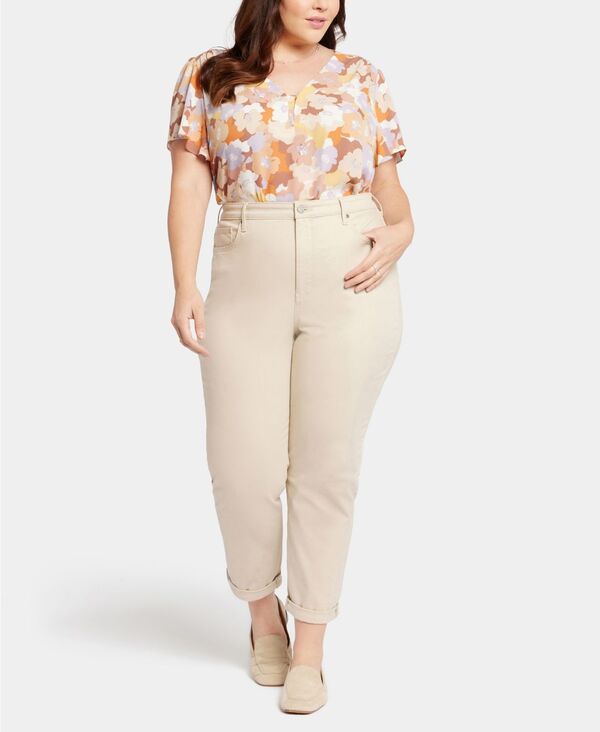 エヌワイディージェイ レディース ボトムス デニムパンツ プラスサイズ ジーンズ NYDJ Plus Margot Girlfriend Jeans with Roll Cuffs Feather|ReVida 店