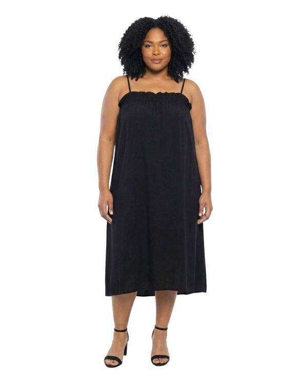 24 セブンコンフォート レディース トップス ワンピース プラスサイズ マキシ 24seven Comfort Apparel Plusizessential Curvy Spaghetti Strap Maxi Dress Black ブラック｜ReVida 店