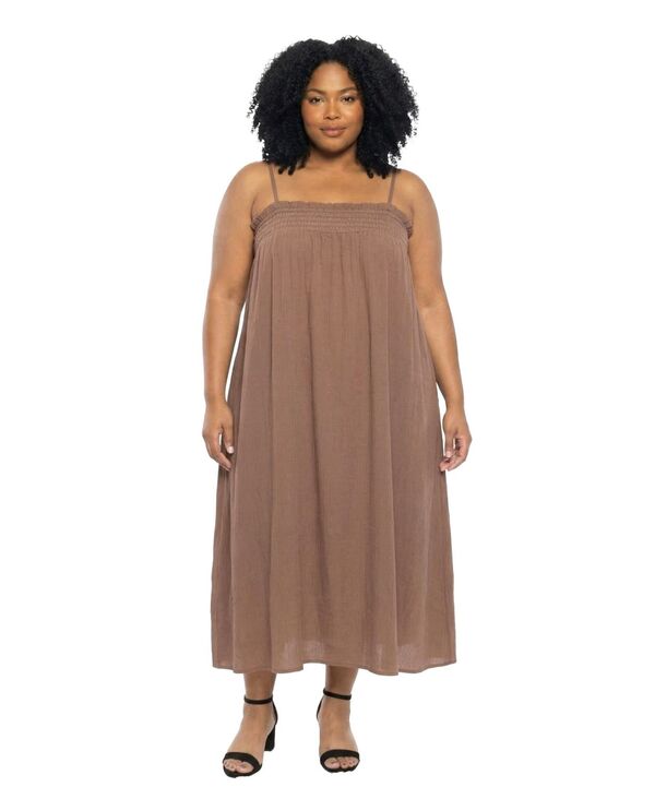 24 セブンコンフォート レディース トップス ワンピース プラスサイズ マキシ 24seven Comfort Apparel Plusizessential Curvy Spaghetti Strap Maxi Dress Mocha モカ｜ReVida 店 10,345円