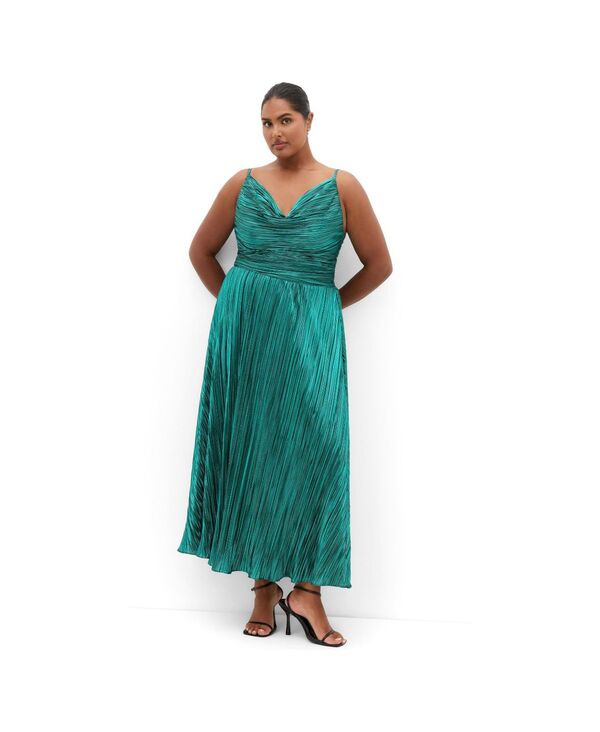 シティーシック レディース トップス ワンピース トール CITY CHIC Women's Kamila Cowl Neck Metallic Dress Emerald エメラルド｜ReVida 店