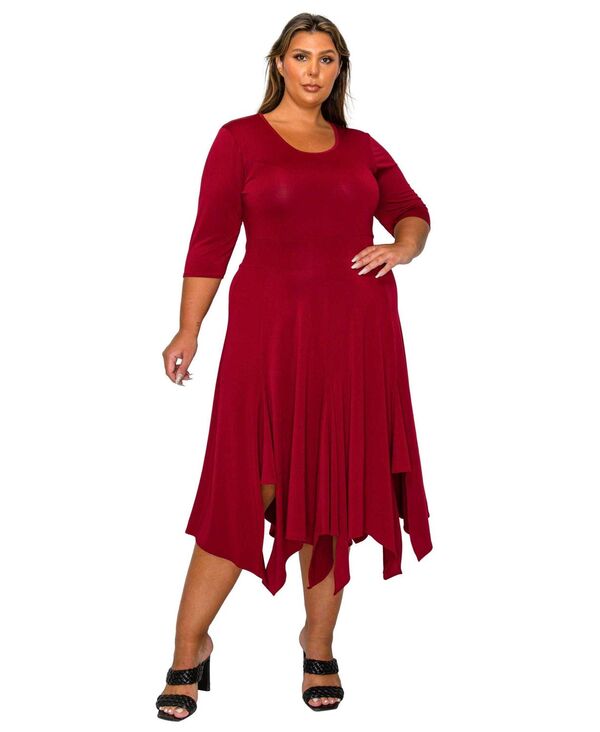 リブド レディース トップス ワンピース プラスサイズ L I V D Plusize Shay Handkerchief Hem Dress Wine ワイン｜ReVida 店