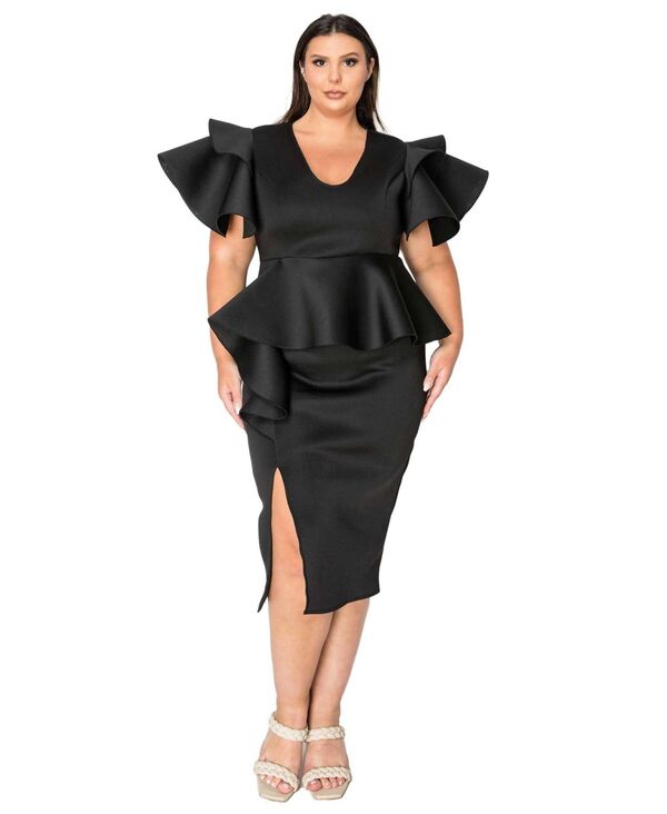 リブド レディース トップス ワンピース プラスサイズ L I V D Women's Plusize Kira Neoprene Peplum Dress Black ブラック｜ReVida 店