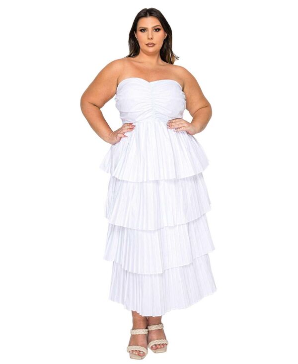 リブド レディース トップス ワンピース ティアード プラスサイズ プリーツ ストラップレス L I V D Plusizeleni Strapless Pleated Tieredress White ホワイト|ReVida 店