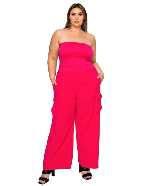 リブド レディース ボトムス カジュアルパンツ プラスサイズ ノースリーブ ジャンプスーツ L I V D Women's Plusize Yumi Sleeveless Cargo Jumpsuit Fuchsia フューシャ｜ReVida 店