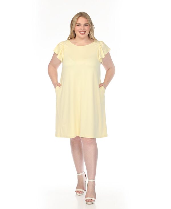 ホワイトマーク レディース トップス ワンピース クルーネック プラスサイズ フリル White Mark Plusize Crew Neck Ruffle-Sleeve Dress Yellow イエロー|ReVida 店