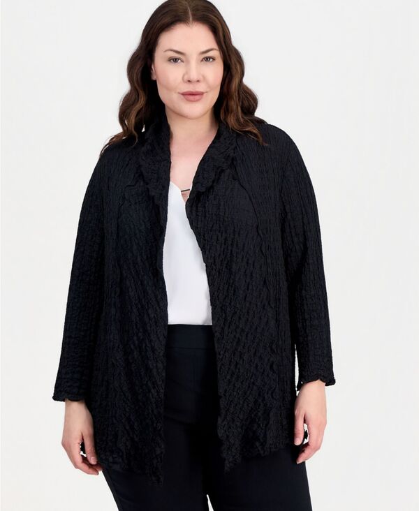 カスパール レディース アウター ジャケット・ブルゾン プラスサイズ Kasper Plusize Textu red Open-Front Jacket Black ブラック｜ReVida 店