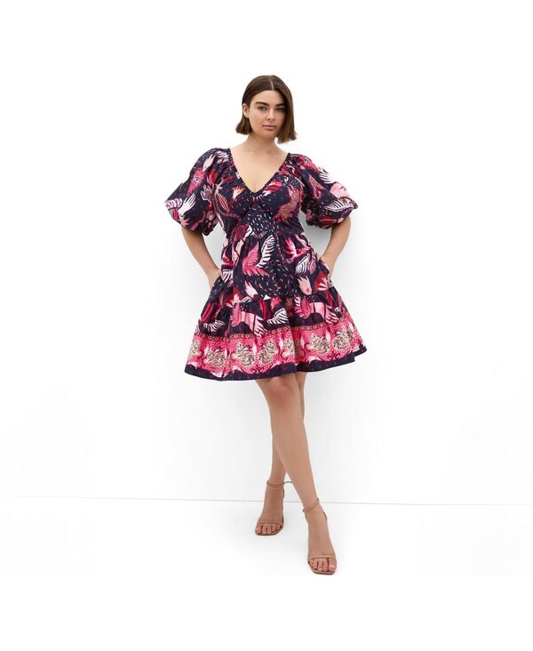 シティーシック レディース トップス ワンピース プリント ミニ CITY CHIC Women'simona Print Puff Sleeve Mini Dress Calista dark｜ReVida 店