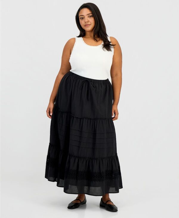 アンドノウディス レディース ボトムスカート ティアード コットン マキシ And Now This Juniors' Cotton Tie red Tie-Waist Maxi Skirt Deep Black ブラック｜ReVida 店