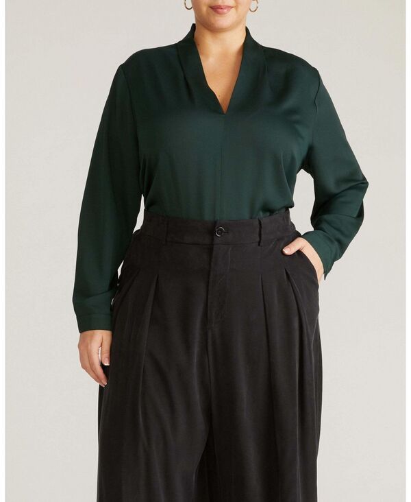 ユニバーサル スタンダード レディース トップス シャツ ジョーゼット プラスサイズ サテン ブラウス Universal Standard Plusize Georgette Satin Cambria Blouse Forest green グリーン｜ReVida 店
