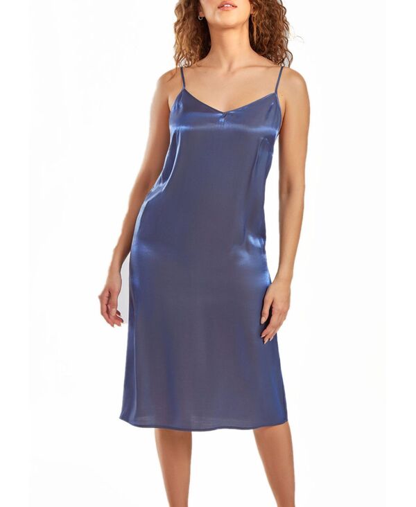 アイコレクション レディース アンダーウェア ナイトウェア プラスサイズ サテン iCollection Skyler Plusize Irredesant Satin Dress with Adjustable Straps Blue ブルー｜ReVida 店 16,485円