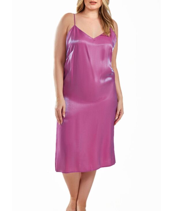 アイコレクション レディース アンダーウェア ナイトウェア プラスサイズ サテン iCollection Skyler Plusize Irredesant Satin Dress with Adjustable Straps Purple パープル|ReVida 店