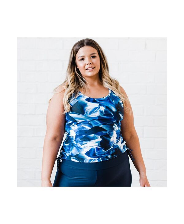 カリプサ レディース 水着 トップのみ プラスサイズ Calypsa Women's Plusize Maya Tankini Swim Top With Built In Bra Navy wave ネイビー｜ReVida 店