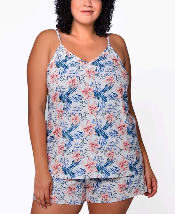 アイコレクション レディース アンダーウェア ナイトウェア プラスサイズ iCollection Plusize 2-Piece Light Weight Cami and Short Pajama Set Cream クリーム|ReVida 店