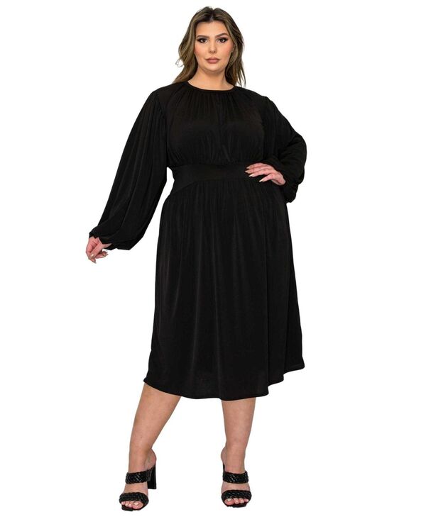 リブド レディース トップス ワンピース プラスサイズ ギャザー ミディ L I V D Plusize Audrey Ruched Midi Dress Black ブラック｜ReVida 店 28,980円