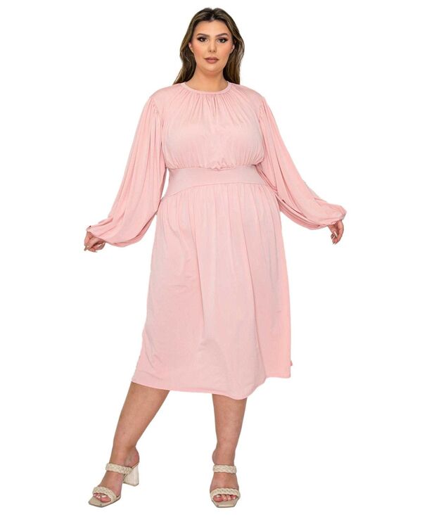 リブド レディース トップス ワンピース プラスサイズ ギャザー ミディ L I V D Plusize Audrey Ruched Midi Dress Blush ブラッシュ|ReVida 店