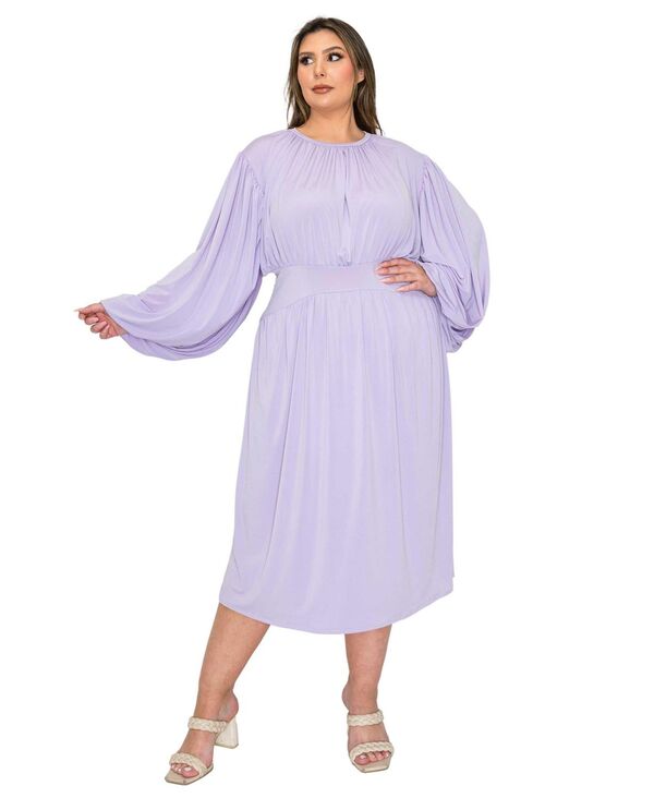 リブド レディース トップス ワンピース プラスサイズ ギャザー ミディ L I V D Plusize Audrey Ruched Midi Dress Lilac ライラック｜ReVida 店 28,980円