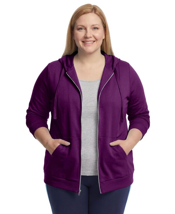 ウーマン ウィズイン レディース アウター パーカー・スウェット プラスサイズ シャツ Woman Within Plusize Within Zip Frontunic Hoodie Sweatshirts Plum purple パープル|ReVida 店