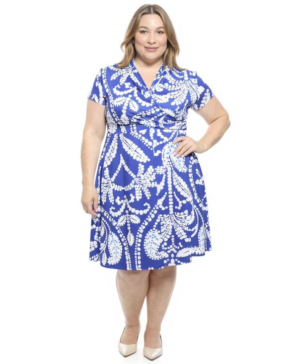 24 セブンコンフォート レディース トップス ワンピース A ライン プラスサイズ 24seven Comfort Apparel Plusize Paisley Faux Wrap A-Line Dress Blue Multi ブルー|ReVida 店