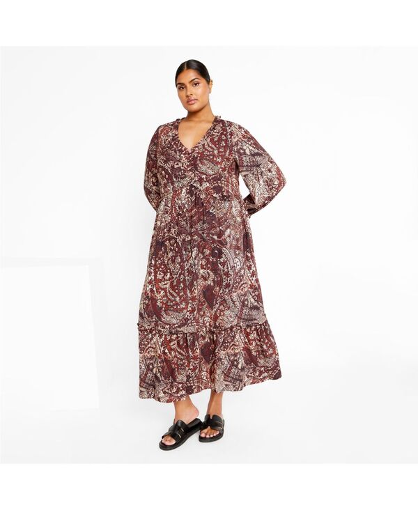 シティーシック レディース トップス ワンピース プラスサイズ プリント CITY CHIC Women's Plusize Gaia Print Dress Choc print|ReVida 店
