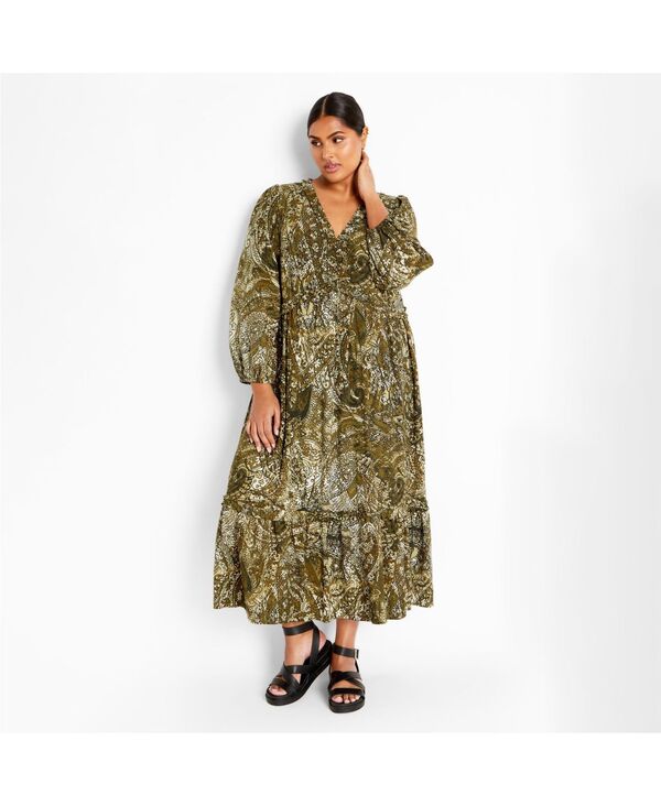 シティーシック レディース トップス ワンピース プラスサイズ プリント CITY CHIC Women's Plusize Gaia Print Dress Green print グリーン|ReVida 店