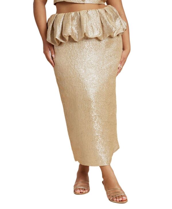 エロクイ レディース 下つ方スコート 足し加える大きさ トール ELOQUII Women\u0027s Plusize Metallic Skirt With Bubble Peplum Champagne silver 三鞭酒