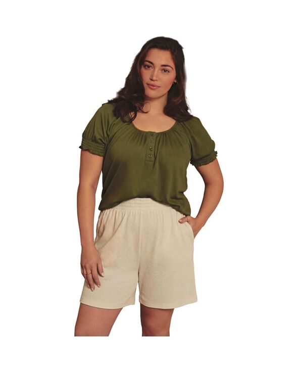 アベニュー レディース ボトムス ハーフパンツ・ショーツ ショートパンツ シャーリング ニット AVENUE Women's Knit Gauze Smocked Shorts Ivory アイボリー|ReVida 店
