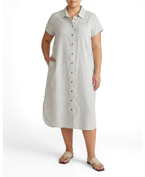 ユニバーサル スタンダード レディース トップス シャツ プラスサイズ リネン Universal Standard Plusize Dune Linen Shirtdress Beach stripe ストライプ｜ReVida 店