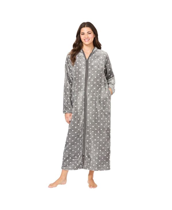 ドリームスアンドコー レディース アンダーウェア ナイトウェア プラスサイズ Dreams & Co. Women's Plusize Plush Zip-Front Robe Medium heather grey dot グレー｜ReVida 店