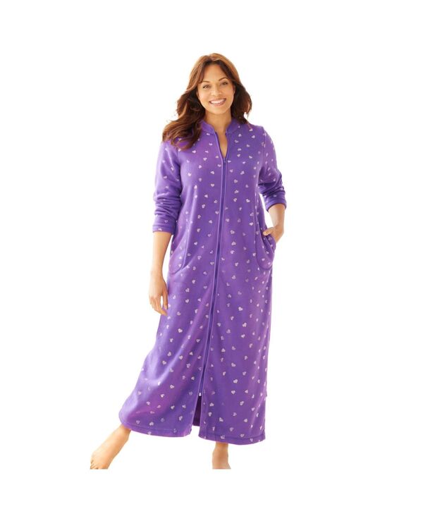 ドリームスアンドコー レディース アンダーウェア ナイトウェア プラスサイズ Dreams & Co. Women's Plusize Plush Zip-Front Robe Plum burst heart プラム｜ReVida 店