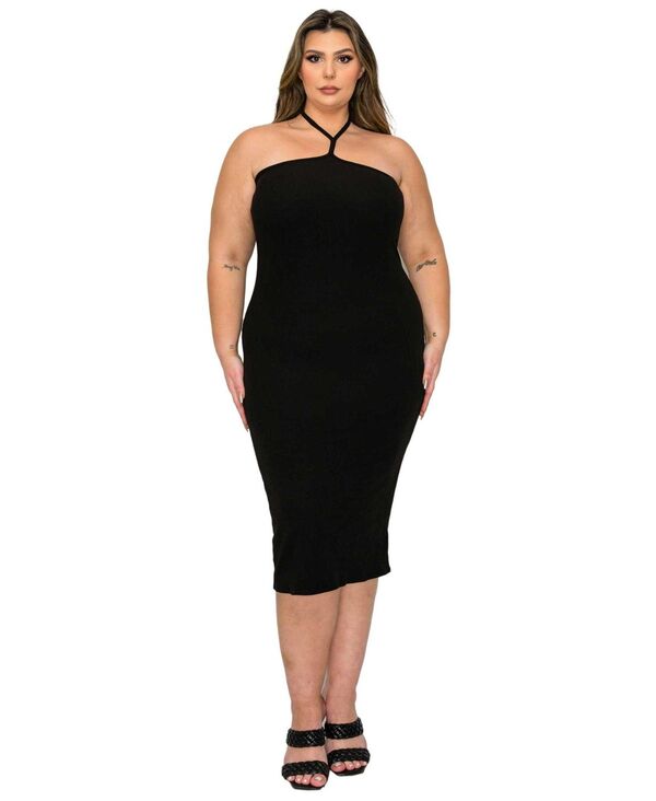 リブド レディース トップス ワンピース プラスサイズ L I V D Plusize Sienna Tie Neck Rib Dress Black ブラック｜ReVida 店