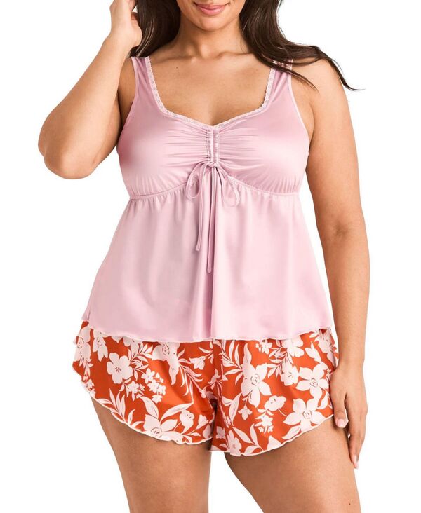 アドアミー レディース アンダーウェア ナイトウェア プラスサイズ ショートパンツ Adore Me Plusize Lavern Pajama Tank Top and Shortset Floral orange オレンジ|ReVida 店