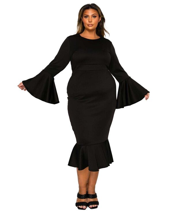 リブド レディース トップス ワンピース プラスサイズ L I V D Plusize Sabrina Mermaid Hem Dress Black ブラック|ReVida 店