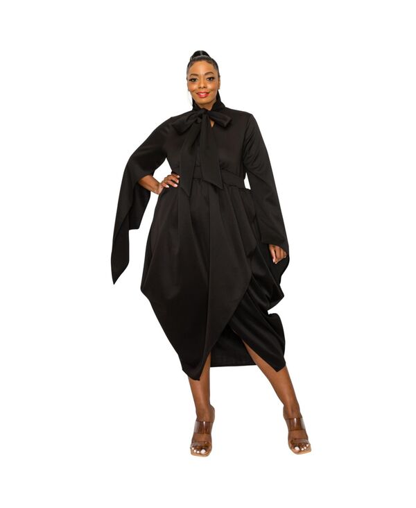 リブド レディース トップス ワンピース ケープデザイン プラスサイズ キャップ ケープ L I V D Plusize Tina Tulip Hem Cape Sleeve Pocket Dress Black ブラック｜ReVida 店