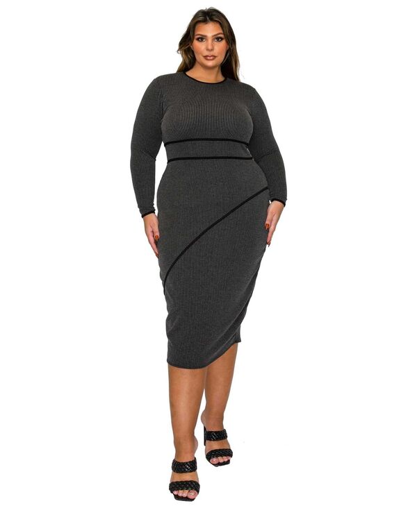 リブド レディース トップス ワンピース プラスサイズ L I V D Plusizelora Ribbedress Charcoal black ブラック|ReVida 店