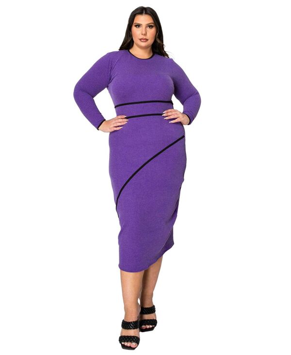 リブド レディース トップス ワンピース プラスサイズ L I V D Plusizelora Ribbedress Purple パープル｜ReVida 店