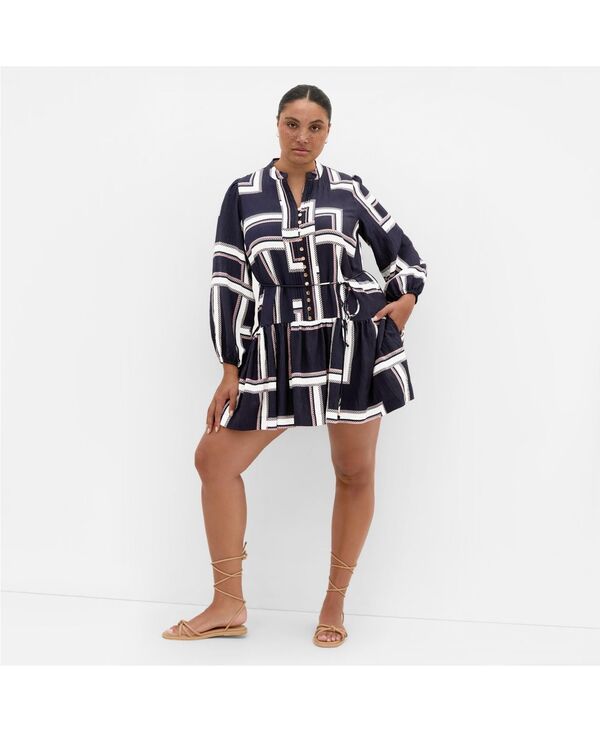 シティーシック レディース トップス ワンピース プラスサイズ プリント ミニ CITY CHIC Plusize Laurie Print Mini Dressleek stripes ストライプ|ReVida 店