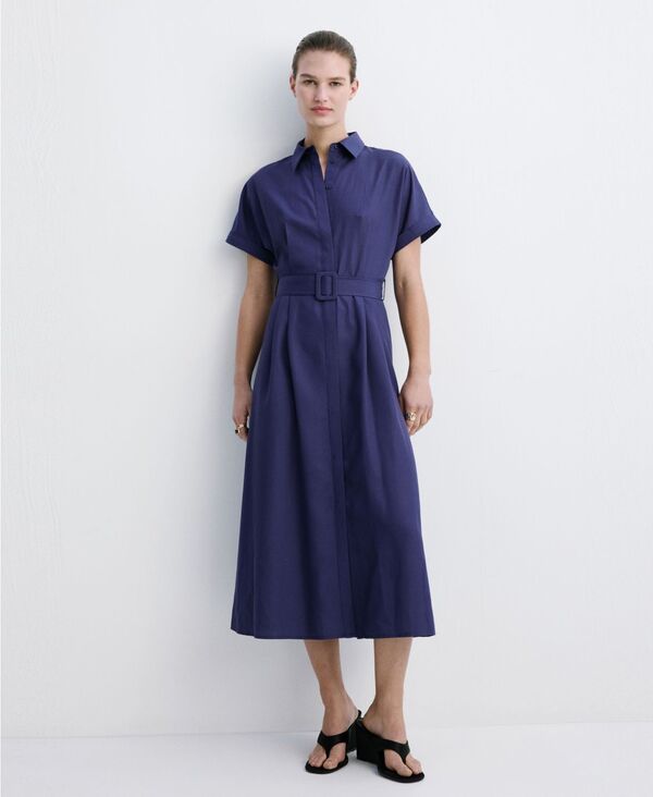 マンゴ レディース トップス シャツ MANGO Women's Belted Lyocell Shirtdress Dark Navy ネイビー｜ReVida 店