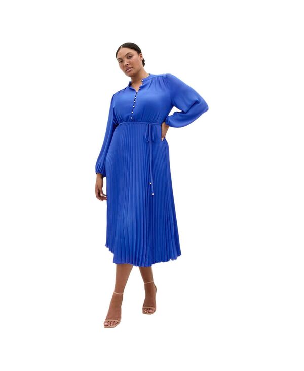 シティーシック レディース トップス ワンピース CITY CHIC Women's Halle Long Sleeve Pleat Dress Cerulean|ReVida 店
