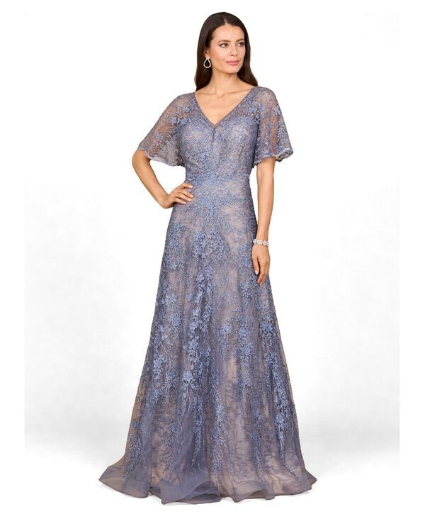 ララ レディース トップス ワンピース ケープデザイン A ライン キャップ ケープ Lara Women's Elegant Cape Sleeve A-line Gown Dark periwinkle｜ReVida 店