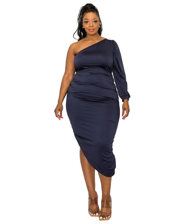 リブド レディース トップス ワンピース アシンメトリー プラスサイズ L I V D Plusize Gaiasymmetrical Bodycon Dress Navy ネイビー｜ReVida 店