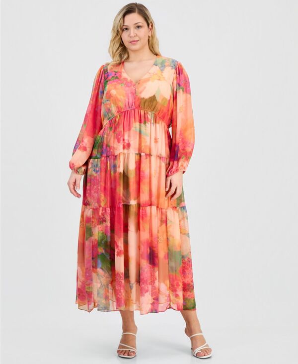 ロビー・ビー レディース トップス ワンピース Vネック ティアード プラスサイズ マキシ Robbie Bee Plusize V-Neck Tie red Maxi Dress Peach.pink ピンク｜ReVida 店 28,980円