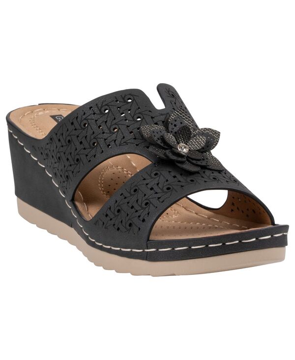 ジーシーシューズ レディース サンダル フラワー柄 フラワー GC Shoes Women's Nancia Floral Round Toe Wedge Sandals Black ブラック｜ReVida 店 11,765円