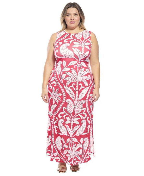 24 セブンコンフォート レディース トップス ワンピース サイドスリット プラスサイズ マキシ 24seven Comfort Apparel Plusize Paisley Side Slit Bodycon Maxi Dress Red Multi レッド|ReVida 店