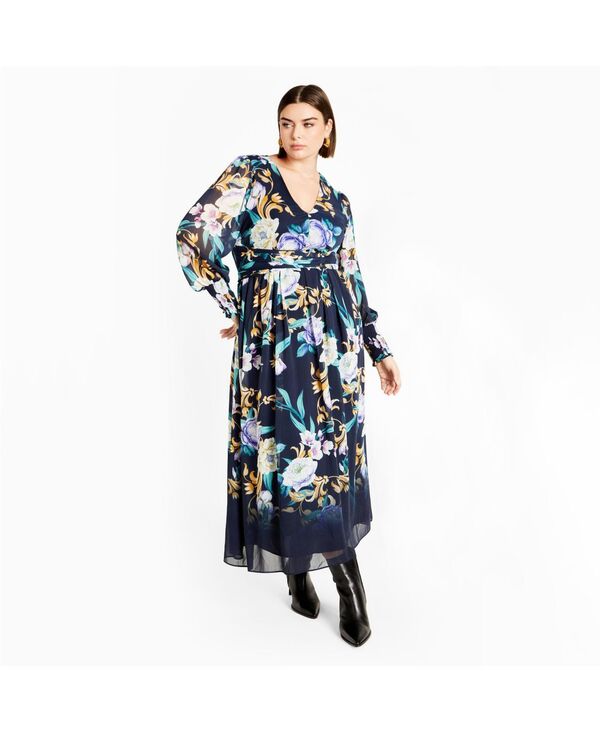 シティーシック レディース トップス ワンピース プラスサイズ プリント マキシ CITY CHIC Women's Plusize Selena Print Maxi Dress Border print｜ReVida 店