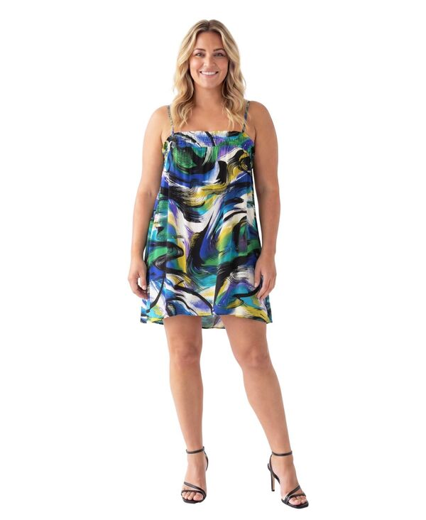 24 セブンコンフォート レディース トップス ワンピース プラスサイズ プリント ミニ 24seven Comfort Apparel Plusizessential Curvy Abstract Print Mini Dress Print|ReVida 店