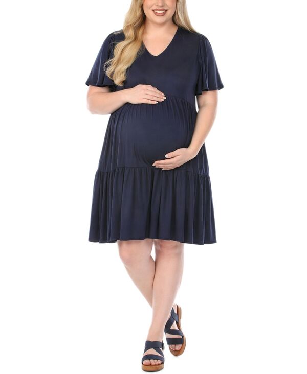 ホワイトマーク レディース トップス ワンピース ティアード A ライン プラスサイズ 半袖 マタニティ White Mark Plusize Short-Sleeve Tie red A-Line Maternity Dress Navy ネイビー|ReVida 店